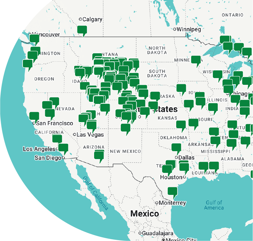 Map showing tour locations across North America
