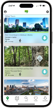 Mobile app interface showing tour options